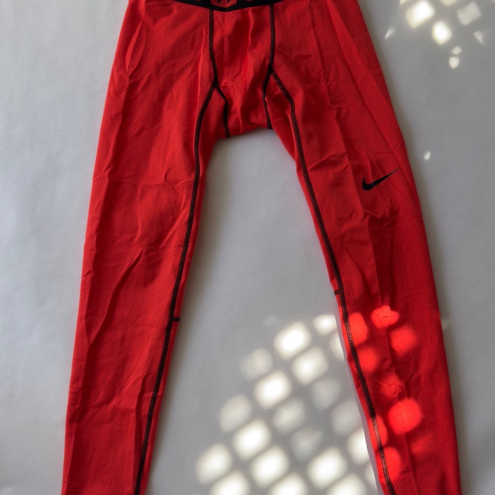Nike Pro Dri-fit Red Compression Pants with Black Accents